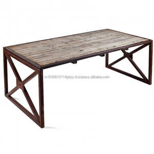 Grande demande Table à manger en bois massif de Sesham X Base Metal Foshan Table à manger en fer personnalisée Meubles industriels vintage - Product Image 2