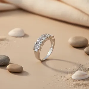 "Romantic Geometric <b>Emerald</b> Cut 925 <b>Silver</b> Rhodium Plated Women's Promise <b>Ring</b>" - Product Image 1