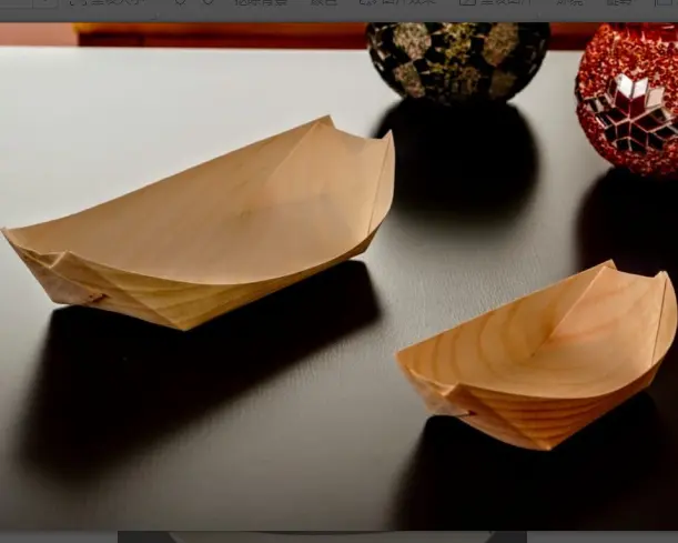 Bambu ahşap tekne şekilli tepsi tek kullanımlık ahşap yemekler ve suşi tabağı