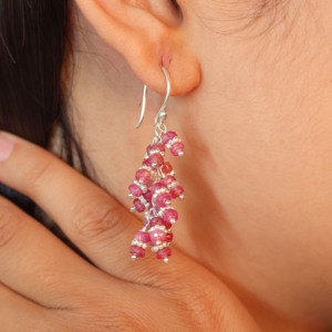 925 Sterling <b>Silver</b> Ruby Cluster Drop <b>Earrings</b> Trendy Women's Birthstone Jewelry for Anniversary Birthday or <b>Wedding</b> - Product Image 2