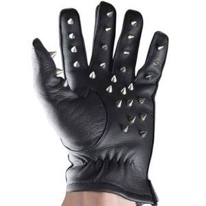 Gants en cuir noir à pointes avec clous métalliques, couleur et design personnalisés, outils de bondage de haute qualité - Product Image 1