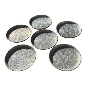 Luxury Hammered Metal <b>Coaster</b> <b>Set</b> <b>with</b> Flower Design | Decorative Silver <b>Coasters</b> <b>with</b> Floral <b>Holder</b> - Product Image 1