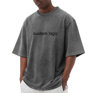 Custom Logo Graphic <b>Tees</b> Tshirts Hip Hop Men's Silk Screen Printing OEM <b>Vintage</b> Distressed Acid Wash T-shirt Oversized T Shirts - Product Image 1