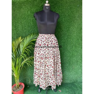 กระโปรงแม็กซี่ทำมือสำหรับผู้หญิงฤดูร้อนกระโปรงผ้าฝ้ายยาวคลุมเข่าพิมพ์ลายเสือเอวธรรมชาติระบายอากาศได้ดี - Product Image 5