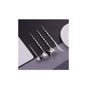 Vajilla sostenible de lujo de acero inoxidable pulida con espejo plateado al por mayor, cubiertos con mango de extremo afilado retorcido - Product Image 1