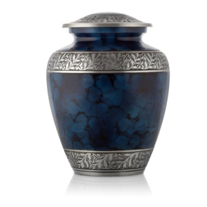 Urne vintage en métal de style américain avec design en marbre bleu et finition argentée Prix pour préserver les souvenirs funéraires - Product Image 2