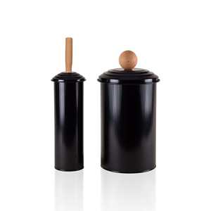 Ensemble de salle de bain à rayures noires avec poubelle et brosse de toilette - Product Image 1