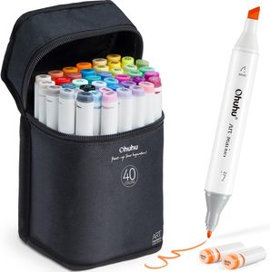Marcadores artísticos a <span class=keywords><strong>base</strong></span> de <span class=keywords><strong>alcohol</strong></span> <span class=keywords><strong>Ohuhu</strong></span>-Juego de marcadores de coloración de doble punta para adultos-40 colores-Cincel & Fine-Serie Oahu - Product Image 1