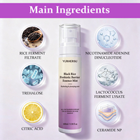 Brume hydratante et repulpante en gros à l'essence de riz noir probiotique, brume micro-fine pour peaux ternes et pores dilatés, base de maquillage