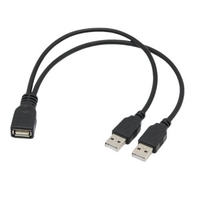 Cable USB 3.0 Macho a Doble Hembra en Y, 30 cm/0.3 Metros, PVC Negro, 3A Carga Rápida, Blindaje Trenzado, Cable de Datos de Alta Potencia para Computadora