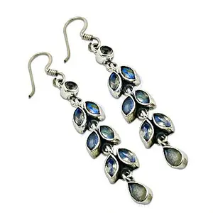 Boucles d'oreilles pendantes en argent 925 avec pierres précieuses bleues, forme de goutte d'eau, papillon, avec perle, diamant, turquoise, pour mariage, fête, cadeau - Product Image 1
