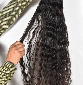 Extensions de cheveux humains indiens non traités, vierges noires ondulées naturelles Double trame Faisceau de cheveux de tissage à la machine - Product Image 3