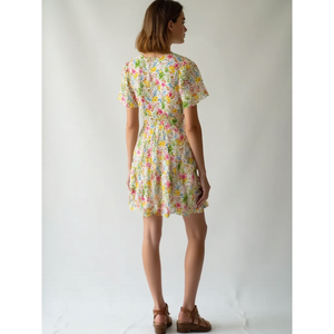 Robe Courte Décontractée à Manches Courtes et Imprimé Floral Multicolore en Coton 100% sans Col avec Ceinture pour Femme – Vente en Gros pour l'Automne - Product Image 2