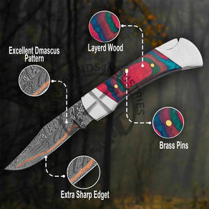 ใบมีดปลอมทำด้วยมือเกรดดีไอวายทำจากสเตนเลสดามัสกัสพับได้อเนกประสงค์ใบมีดปลอมไม้สักหมอนข้างสูง - Product Image 4