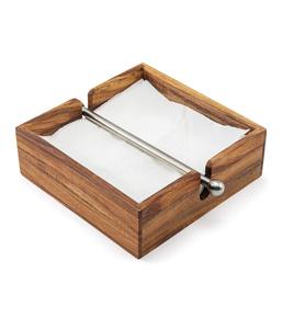 Servilletero de madera de acacia con barra central de acero inoxidable ponderada 6,25 pulgadas marrón - Product Image 1
