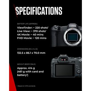 Appareil photo hybride plein format 24,2 MP avec autofocus CMOS Dual Pixel II, vidéo 4K 60p, prise de vue en rafale 40 images par seconde, écran tactile, Wi-Fi, USB-C - Product Image 5
