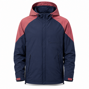 Custom <b>Men's</b> Navy Coral Hooded Windbreaker <b>Jacket</b> Lightweight Water-Resistant Polyester Spandex Outdoor Colorblock Casual Hiking - Product Image 1