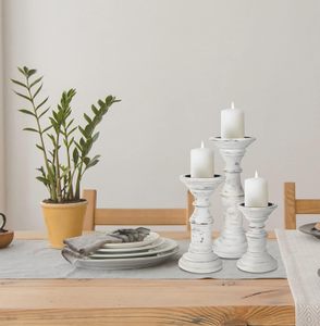 Portavelas de Madera Hechos a Mano |   Juego de Portavelas de Pilar Vintage |   Decoración Rústica para el Hogar - Product Image 5