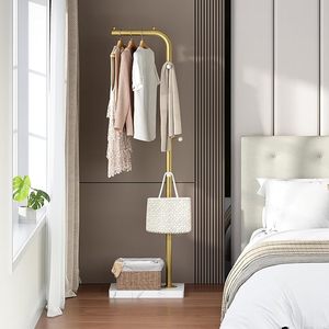 Gold Coat <b>Rack</b> Floor Standing Clothes <b>Rack</b> With <b>Hooks</b> and Thickened Base Metal Coat Stand for Hanging With L Shaped Coat Hanger - Product Image 6