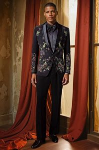 ชุดแต่งงานปักลายดอกไม้สำหรับผู้ชายแจ็คเก็ตสูทธุรกิจกระดุมเม็ดเดียวทรงสลิมฟิตทางการ - Product Image 2