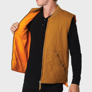 Wholesale Custom 100% Cotton Canvas <b>Vest</b> <b>for</b> <b>Men</b> Zipper-up Stand Collar Woolen Outer Wear Button Designed Street Wear <b>Men</b> - Product Image 1