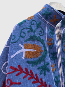 Chaqueta con Cuello Mandarín Bordada a Mano con Flores, Manga Larga, Talla Grande, Ropa de Otoño para Mujer, Estilo Bohemio de Algodón - Product Image 4