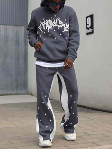 ชุดวอร์มสองชิ้นสำหรับผู้ชายกางเกงมีฮู้ดและกางเกงวิ่งพร้อมวัสดุผ้าฝ้ายพิมพ์ลายอะนิเมะสำหรับเสื้อผ้าแนวสตรีทแฟชั่น - Product Image 5