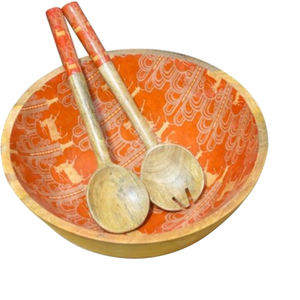 Vente chaude À La Main Conception Émail Imprimé En Bois Bol Alimentaire Fruits Pâtes Bol De Service Forme Arrondie Portable Bol De Service - Product Image 1