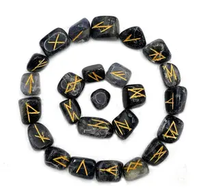 Wholesale High Quality Natural Iolite Stone Rune Set With Bag For Healing Reiki Use From India