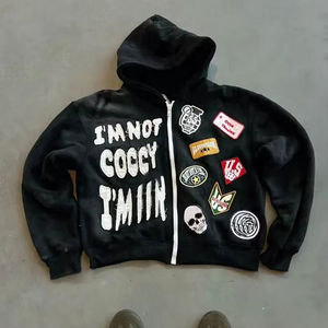 เสื้อครอปแบบมีฮู้ดสำหรับผู้ชายผ้าคอตตอนผ้าเกล็ดปลามีซิปซักได้สำหรับฤดูหนาว - Product Image 2