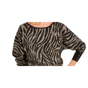 Collezione JM Maglione Casual da Donna Stile Coreano con Stampa Zebrata Jacquard Nero-Oro Taglia Petite S/M Traspirante per Autunno Inverno - Product Image 2