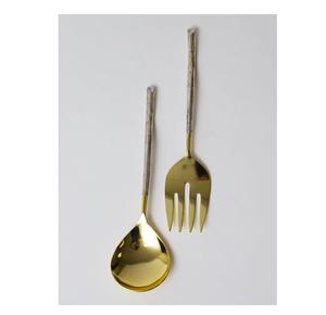 Vente à chaud en gros de fourchette et cuillère en métal en acier inoxydable doré ensembles de 2 cuillère et fourchette avec poignée en aluminium Dessert et gâteau - Product Image 1