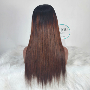 Perruque à fermeture droite en cheveux vierges de 20 pouces, couleur brun, dentelle transparente, sans colle, soyeuse et brillante, prix de gros pour femmes - Product Image 4