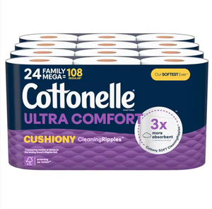 Paquete Original de 4 Rollos de Papel Higiénico Cottonelle Ultra Comfort Soft Eco-Friendly, Textura CleaningRipples, 24 Rollos Estándar Familiares | 108 - Product Image 1
