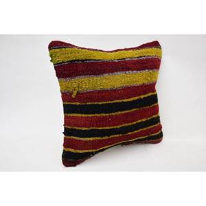 Multicolor Wool Kilim Patchwork Pillow 12x12 Inches Subtle <b>Striped</b> Pattern Vintage Leaves Decorative <b>Cushion</b> for Sofa - Product Image 2