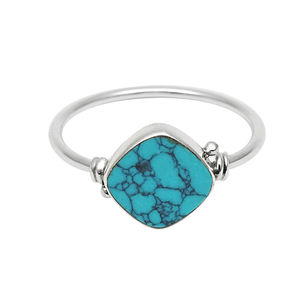 Nueva joyería al por mayor de alta calidad, anillos de plata de ley 925 para mujer y niña, piedra turquesa Natural, conjunto de bisel hecho a mano, anillo bohemio - Product Image 1