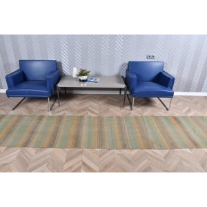 Turkish Kilim <b>Runner</b> Rug 2.5x13 ft (75x395 cm), Vintage <b>Green</b> Persian Wool Rug - Product Image 2