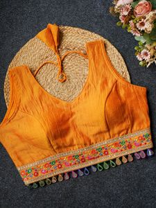 Premium Collection Incroyable Couleur Attrayant Vichitra Soie Avec Miroir Dentelle Ready Made Blouse Femme Fabricant De Mode - Product Image 3