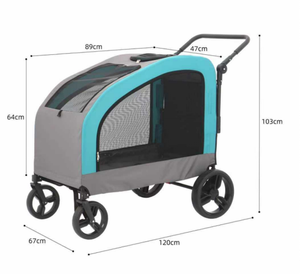 Poussette pour animaux robuste et résistante à la charge, fabriquée en acier au carbone de haute qualité et en tissu imperméable, avec un espace intérieur spacieux et confortable - Product Image 2