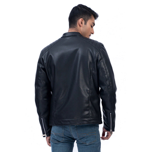 Veste en cuir tendance pour homme avec col montant et finition lisse en cuir PU, veste en cuir pour homme avec surpiqûres élégantes - Product Image 6