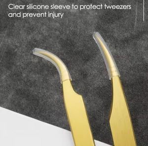 Pinces à cils en acier inoxydable de qualité supérieure plaquées or avec étui en cuir PU pour kit d'extension de cils - Product Image 4