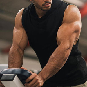 Camiseta sin Mangas con Capucha para Hombre, para Invierno, Deportiva, Ajustada, para Gimnasio, Musculación, Transpirable, Lisa, Teñida - Product Image 2