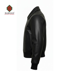 Blouson aviateur en cuir synthétique noir A-2 pour homme, fait main |   Style vintage aviateur et décontracté d'hiver |   Offrez-lui un cadeau - Product Image 3