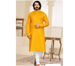 Ropa de fiesta informal festiva para hombre, pijama de algodón Slub Kurta de colores a la moda, atuendo indio de compras en línea, última colección 2022 - Product Image 1