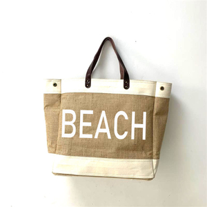 Sac de plage en jute avec logo personnalisé de haute qualité sac à provisions en toile de coton avec promotion de lettres de style d'article personnalisé pour IND - Product Image 2