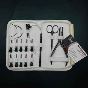 Kit de pinces d'extension de cheveux en acier inoxydable professionnel Plasma noir de qualité supérieure comprenant l'extension de cheveux à l'aiguille à coudre Ciseaux C - Product Image 1