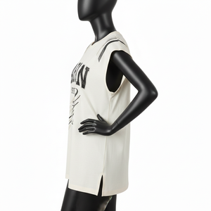 Camiseta sin Mangas para Mujer, de Alta Calidad, Algodón y Poliéster, Ligera, Transpirable, con Panel Lateral Cortado y Logotipo, Camisetas de Algodón para Mujer - Product Image 3