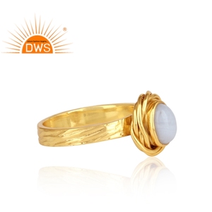 Vente chaude en argent sterling plaqué or 18 carats naturel bleu dentelle agate pierres précieuses bague empilable Demi fabricant de bijoux fins - Product Image 4