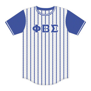 Phi Beta Sigma White Pinstripe Pullover <b>Baseball</b> Jersey 100% Polyester Mesh Greek Fraternity Apparel <b>T</b> <b>Shirt</b> with Embroidery - Product Image 2