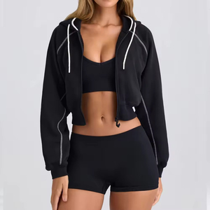 Sudadera Corta Informal para Mujer, Sudadera con Capucha, Suave, Ligera, de Manga Larga, Estilo Urbano, Moderna, Elegante y Cómoda - Product Image 1